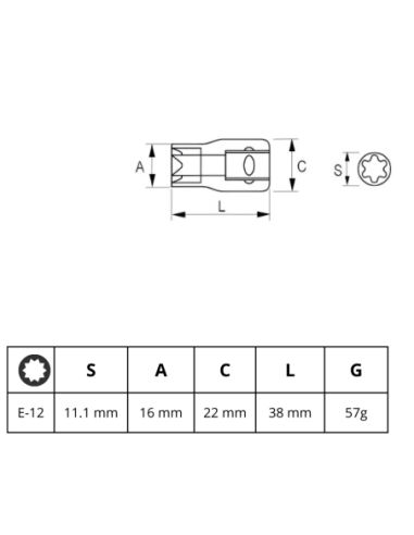 Tubo E-12 Torx 1/2 126-12-1 Irimo