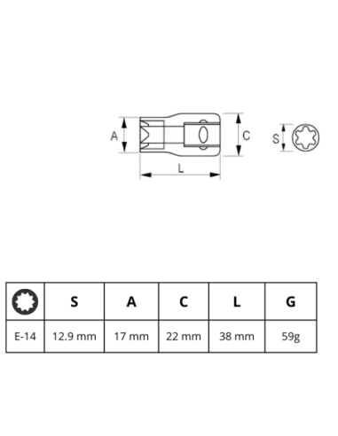 Tubo E-14 Torx 1/2 126-14-1 Irimo