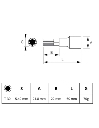 Tubo Tx30 Punta Torx 1/2 183-30-1 Irimo