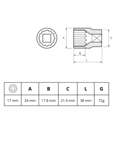Tubo 17mm Estriado 1/2 122-17-1 Irimo