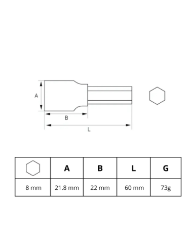 Tubo 8mm Punta Hexagonal 1/2 180-08-1 Irimo