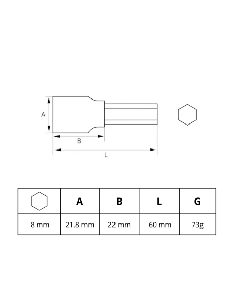 Tubo 8mm Punta Hexagonal 1/2 180-08-1 Irimo Tubo 8mm Punta Hexagonal 1/2 180-08-1 Irimo