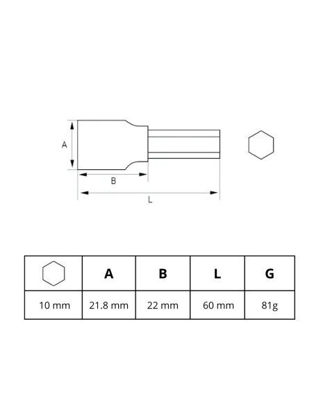 Tubo 10mm Punta Hexagonal 1/2 180-10-1 Irimo Tubo 10mm Punta Hexagonal 1/2 180-10-1 Irimo