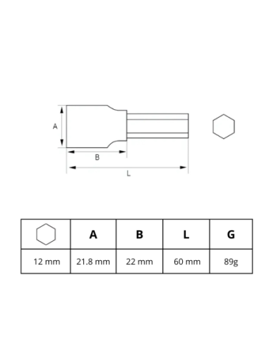Tubo 12mm Punta Hexagonal 1/2 180-12-1 Irimo