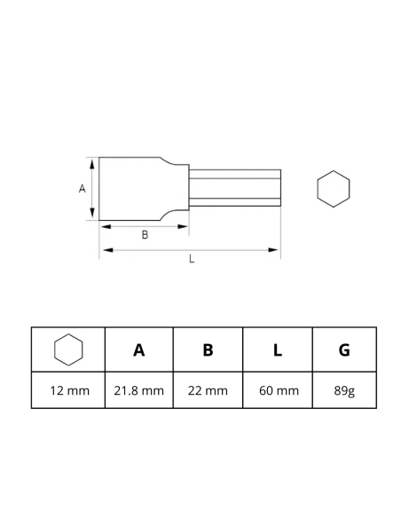 Tubo 12mm Punta Hexagonal 1/2 180-12-1 Irimo Tubo 12mm Punta Hexagonal 1/2 180-12-1 Irimo