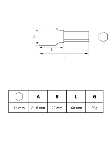 Tubo 14mm Punta Hexagonal 1/2 180-14-1 Irimo