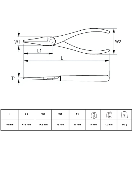 Pinza De Punta Semicircular Recta 160mm 612-160-1 Irimo