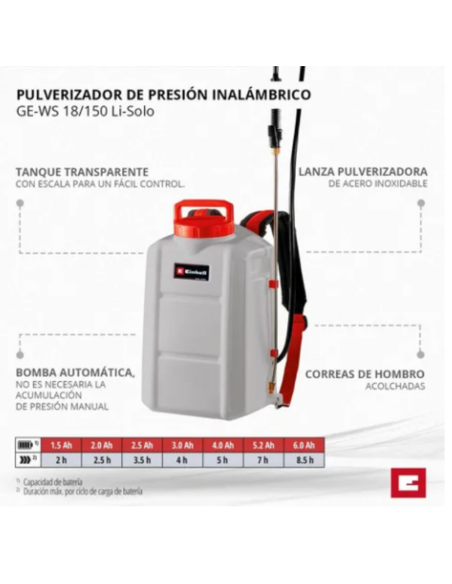 Pulverizador Inalambrico Ge-ws 18/150 Li Solo 3425230 Einhell Pulverizador Inalambrico Ge-ws 18/150 Li Solo 3425230 Einhell