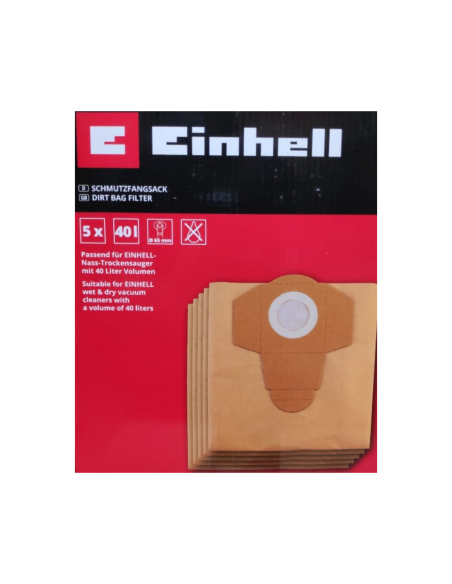 Bolsa De Papel Para Aspiradora 40l X 5 U 2351180 Einhell Bolsa De Papel Para Aspiradora 40l X 5 U 2351180 Einhell