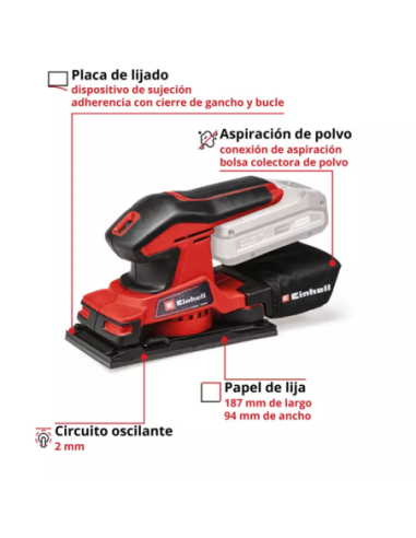 Lijadora Orbital Inalambrica Tc-os 18/187 Li Solo 4460725 Einhell