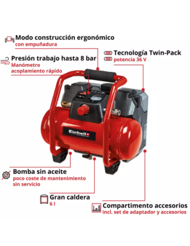 Compresor Inalambrico 36v Te-ac 36/6/8 Li Of Solo 4020450 Einhell