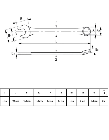 Llave Combinada 8mm 25-08-2 Irimo