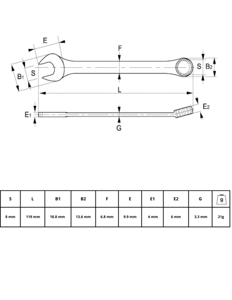 Llave Combinada 8mm 25-08-2 Irimo