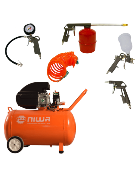 Compresor 50 L 2.5 Hp + Kit 5 Piezas Niwa Compresor 50 L 2.5 Hp + Kit 5 Piezas Niwa