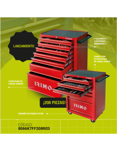 Carro De 7 Cajones Con 208 Piezas 8066k7ff208red Irimo