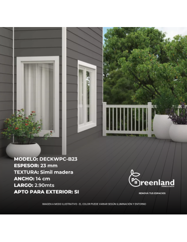 Deck Wpc Black 23 Mm 290cm X14cm Co-extruded X Caja 5 U + Clips De Encastre Greenland
