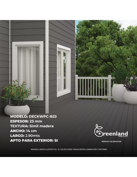 Deck Wpc Black 23 Mm 290cm X14cm Co-extruded X Caja 5 U + Clips De Encastre Greenland