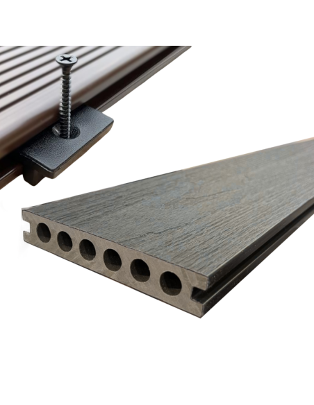 Deck Wpc Black 23 Mm 290cm X14cm Co-extruded X Caja 5 U + Clips De Encastre Greenland