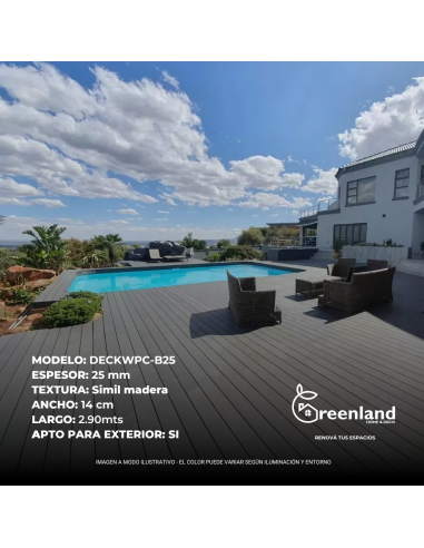 Deck Wpc Black 25 Mm 290cm X 14cm X Caja 5 U + Clips Encastre Greenland