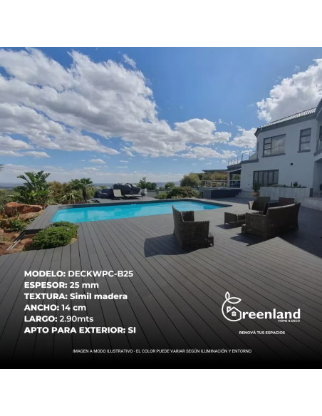 Deck Wpc Black 25 Mm 290cm X 14cm X Caja 5 U + Clips Encastre Greenland