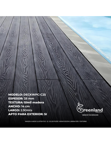 Deck Wpc Brown 25 Mm 290cm X 14cm X Caja 5 U + Clips Encastre Greenland