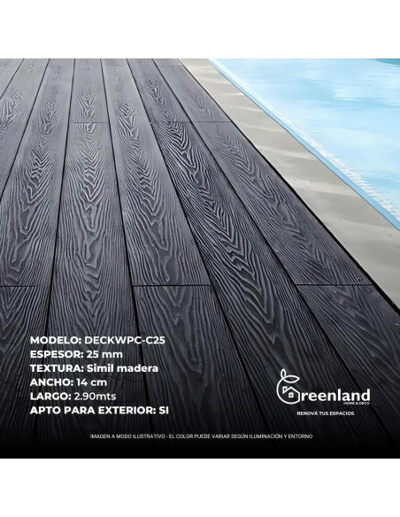Deck Wpc Brown 25 Mm 290cm X 14cm X Caja 5 U + Clips Encastre Greenland