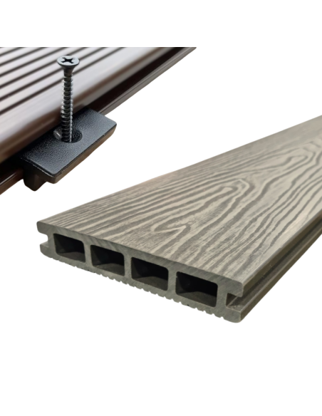 Deck Wpc Grey 25 Mm 290cm X 14cm X Caja 5 U + Clips Encastre Greenland