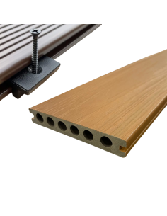 Deck Wpc Teak Color 23 Mm 290cm X 14cm Co-extruded X Caja 5 U + Clips Encastre Greenland