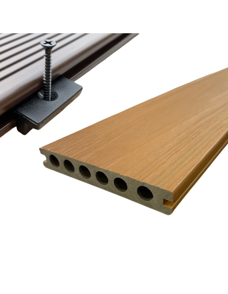 Deck Wpc Teak Color 23 Mm 290cm X 14cm Co-extruded X Caja 5 U + Clips Encastre Greenland