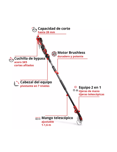 Tijera De Poda En Altura Gp-ls 18/28 Li T Bl-solo 3408330 Einhell
