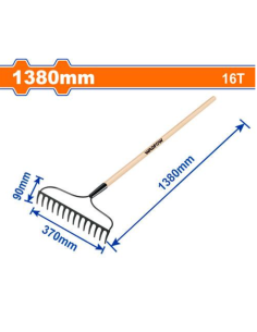 Rastrillo Acero 16 Dientes C Mango Madera Wxw3316 Wadfow