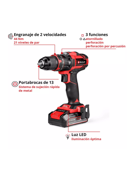 Taladro 18v Te-cd 18/44 Li-i ( 1x2.5ah) 4514287 Einhell Taladro 18v Te-cd 18/44 Li-i ( 1x2.5ah) 4514287 Einhell