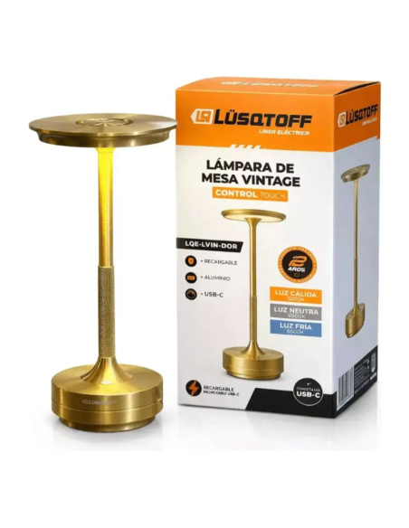Lampara De Mesa Vintage Dorado Lqe-lvin.dor Lusqtoff Electric