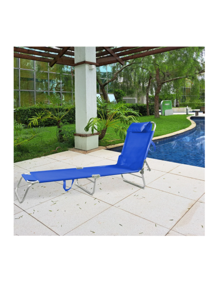 Reposera Larga 4 Posiciones Aluminio Azul Botafogo