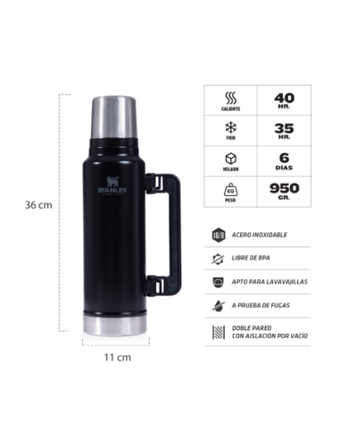 Termo Clasico 1.4 L Asa Plegable Pico Cebador Negro 10-08999-039 Stanley
