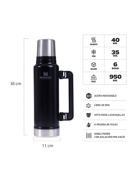 Termo Clasico 1.4 L Asa Plegable Pico Cebador Negro 10-08999-039 Stanley