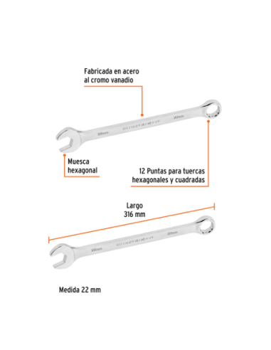 Llave Combinada De 22mm 15626 Truper