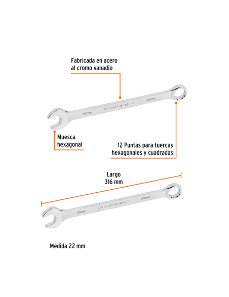 Llave Combinada De 22mm 15626 Truper Llave Combinada De 22mm 15626 Truper