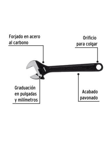 Llave Ajustable 25 Cm (10) Pavonado 21824 Truper