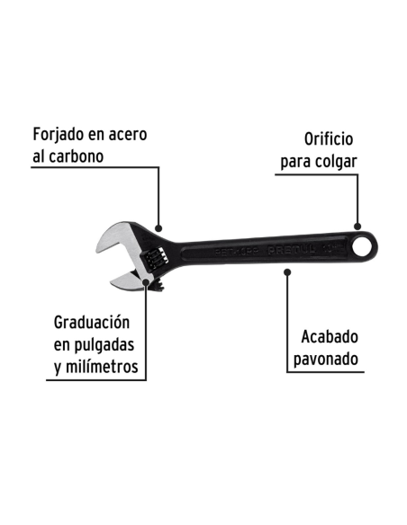 Llave Ajustable 25 Cm (10) Pavonado 21824 Truper Llave Ajustable 25 Cm (10) Pavonado 21824 Truper