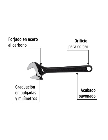 Llave Ajustable 30 Cm (12) Pavonado 21825 Truper Llave Ajustable 30 Cm (12) Pavonado 21825 Truper