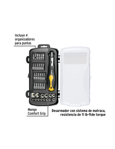 Juego De 39 Puntas Bocallave Y Destornillador Crique Encastre 1/4 23971 Truper