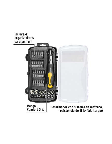 Juego De 39 Puntas Bocallave Y Destornillador Crique Encastre 1/4 23971 Truper