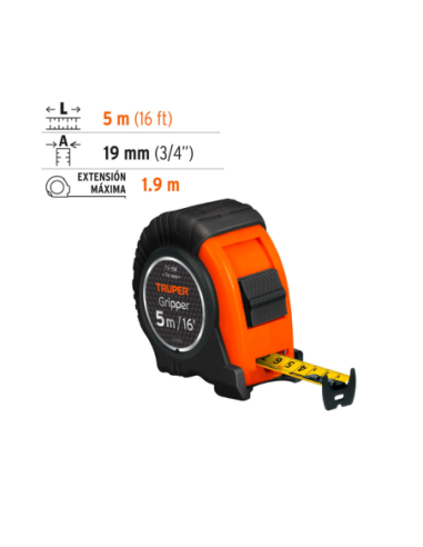 Cinta Metrica Gripper Contra Impacto 5 Mts Ancho 19mm 14578 Truper