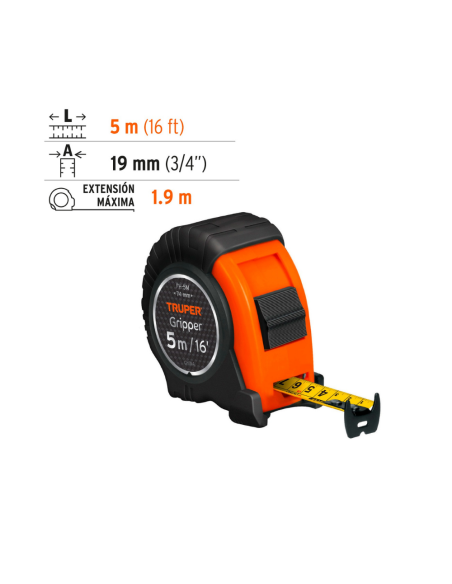 Cinta Metrica Gripper Contra Impacto 5 Mts Ancho 19mm 14578 Truper Cinta Metrica Gripper Contra Impacto 5 Mts Ancho 19mm 14578 Truper