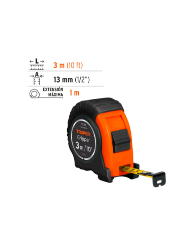 Cinta Metrica Gripper Contra Impacto 3 Mts Ancho 13mm 14577 Truper