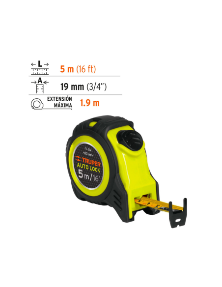 Cinta Metrica Auto Lock 5 Mts Ancho 19mm 10747 Truper Cinta Metrica Auto Lock 5 Mts Ancho 19mm 10747 Truper