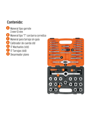 Juego Machos / Cojinetes 40 Piezas 11442 Truper