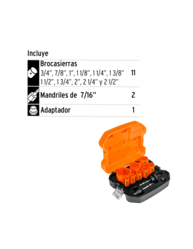 Juego De 11 Sierras Copa Bimetal + 2 Mandriles En Estuche 15411 Truper