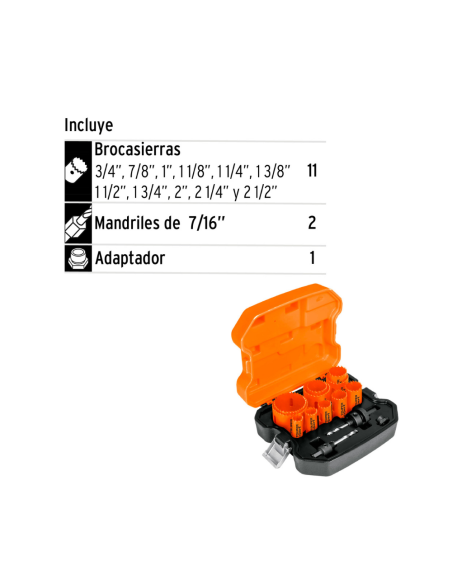 Juego De 11 Sierras Copa Bimetal + 2 Mandriles En Estuche 15411 Truper